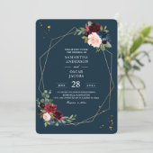 Rustic Bourgogne Lijst Blauw en Rode gouden bloeme Kaart (Staand voorkant)