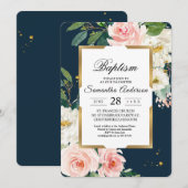Rustic Bourgogne Navy Blue & Pink Floral Gold Lijs Kaart (Voorkant / Achterkant)