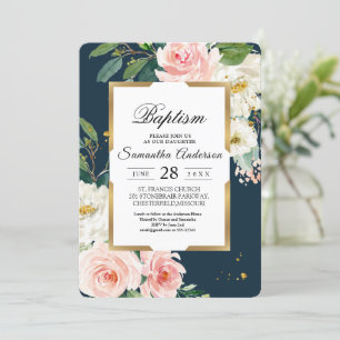 Rustic Bourgogne Navy Blue & Pink Floral Gold Lijs Kaart