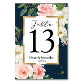 Rustic Bourgogne Navy Blue & Pink Floral Gold Lijs Kaart (Achterkant)