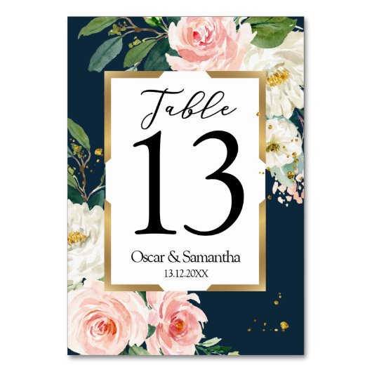 Rustic Bourgogne Navy Blue & Pink Floral Gold Lijs Kaart (Voorkant)