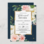 Rustic Bourgogne Navy Blue & Pink Floral Gold Lijs Kaart (Voorkant / Achterkant)