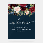 Rustic Bourgogne Navy Blue & Red Flowers & Lichten Acryl Bord (Voorkant)