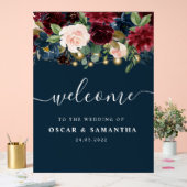 Rustic Bourgogne Navy Blue & Red Flowers & Lichten Acryl Bord (Huwelijk)