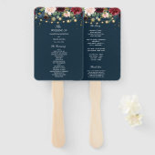 Rustic Bourgogne Navy Blue & Red Flowers & Lichten Handwaaier (Voorkant en achterkant)