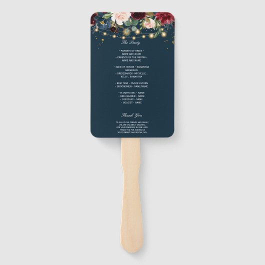 Rustic Bourgogne Navy Blue & Red Flowers & Lichten Handwaaier (Achterkant)