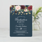 Rustic Bourgogne Navy Blue & Red Flowers & Lichten Kaart (Staand voorkant)