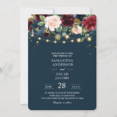 Rustic Bourgogne Navy Blue & Red Flowers & Lichten Kaart (Voorkant)