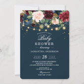 Rustic Bourgogne Navy Blue & Red Flowers & Lichten Kaart (Voorkant)