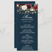 Rustic Bourgogne Navy Blue & Red Flowers & Lichten Menu (Voorkant / Achterkant)