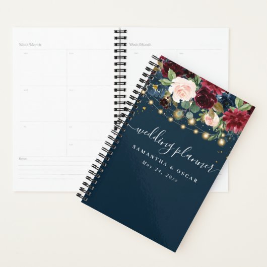 Rustic Bourgogne Navy Blue & Red Flowers & Lichten Planner (Display)