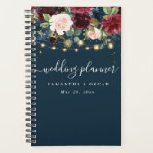 Rustic Bourgogne Navy Blue & Red Flowers & Lichten Planner (Voorkant)