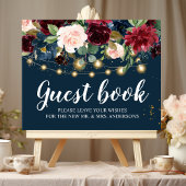 Rustic Bourgogne Navy Blue & Red Flowers & Lichten Poster