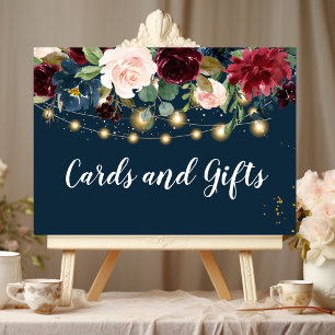 Rustic Bourgogne Navy Blue & Red Flowers & Lichten Poster