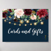 Rustic Bourgogne Navy Blue & Red Flowers & Lichten Poster (Voorkant)