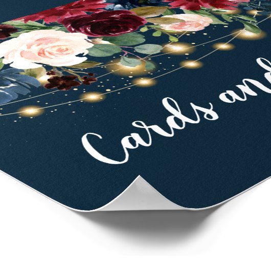 Rustic Bourgogne Navy Blue & Red Flowers & Lichten Poster (Hoek)
