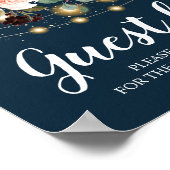 Rustic Bourgogne Navy Blue & Red Flowers & Lichten Poster (Hoek)