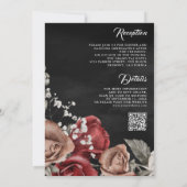 Rustic Bourgogne Rozen QR Code Black Wedding Kaart (Achterkant)