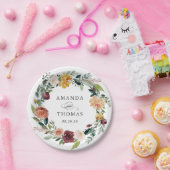 Rustic Bourgogne Sinaasappel Floral Wreath Wedding Papieren Bordje (Feest)