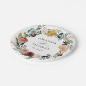 Rustic Bourgogne Sinaasappel Floral Wreath Wedding Papieren Bordje (Gekanteld)