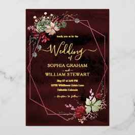 Rustic Bourgogne Waterverf Calligrafie bruiloft Folie Uitnodiging