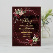 Rustic Bourgogne Waterverf Calligrafie bruiloft Folie Uitnodiging (Staand Voorkant)