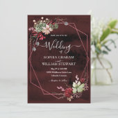 Rustic Bourgogne Waterverf Calligrafie bruiloft Kaart (Staand voorkant)