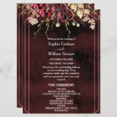 Rustic Bourgogne Waterverf Calligrafie bruiloft Programmakaart (Voorkant / Achterkant)