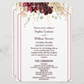 Rustic Bourgogne Waterverf Calligrafie bruiloft Programmakaart (Voorkant / Achterkant)