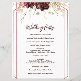 Rustic Bourgogne Waterverf Calligrafie bruiloft Programmakaart