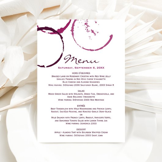 Rustic Bourgogne Wine Stain Wedding Menu