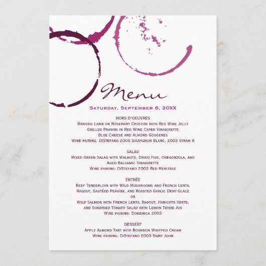 Rustic Bourgogne Wine Stain Wedding Menu (Voorkant)