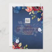 Rustic Bourgondië Blauw Bloemig Huwelijk SAVE THE Kaart (Achterkant)