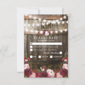 Rustic Bourgondië Bloem Bruiloft Menu Optie RSVP (Voorkant)