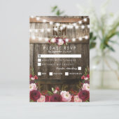 Rustic Bourgondië Bloem Bruiloft Menu Optie RSVP (Staand voorkant)