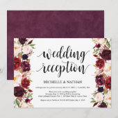 Rustic Bourgondië Bloemige Ontvangst Uitnodigingen (Voorkant / Achterkant)
