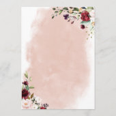Rustic Bourgondië & Blush Roze Rozen Bruiloft Menu (Achterkant)
