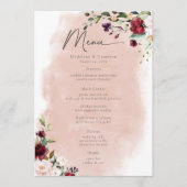Rustic Bourgondië & Blush Roze Rozen Bruiloft Menu (Voorkant)