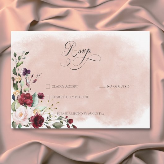 Rustic Bourgondië & Blush Roze Rozen Bruiloft RSVP Kaartje