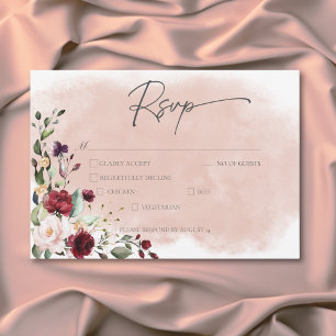 Rustic Bourgondië & Blush Roze Rozen Trouwdiner RSVP Kaartje