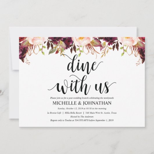 Rustic Bourgondië Bruiloft Aansluitende Uitnodigin Kaart (Voorkant)