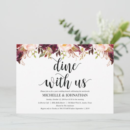 Rustic Bourgondië Bruiloft Aansluitende Uitnodigin Kaart (Staand voorkant)