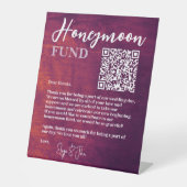 Rustic Bourgondië Elegante QR Code Huwelijkscadeau Reclamebord Met Voetstuk (Voorkant)