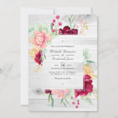 Rustic Bourgondië en Blush Bloemencode Trouwen Kaart (Voorkant)