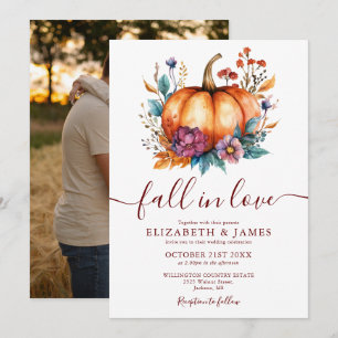 Rustic Bourgondië Fall In Love Pompoen Foto Bruilo Kaart