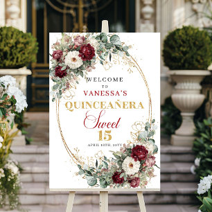 Rustic Bourgondië Florale Groene Quinceanera Welko Poster