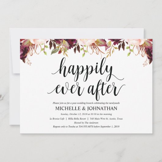 Rustic Bourgondië Huwelijksuitnodigingskaart na de Kaart (Voorkant)