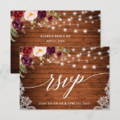 Rustic Bourgondië Lichten Kant Kalligrafie Bruilof RSVP Kaartje (Voorkant / Achterkant)