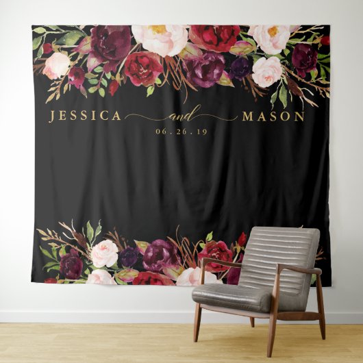 Rustic Bourgondië Marsala Gouden Achtergrond Fotoc Wandkleed (In Situ (horizontaal))