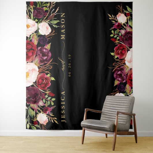 Rustic Bourgondië Marsala Gouden Achtergrond Fotoc Wandkleed (In situ)